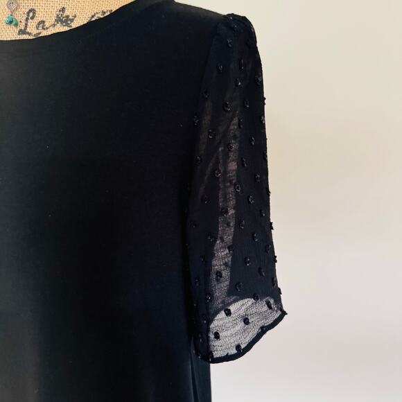 LOFT Womens Black Clipdot Clip Dot Sheer Short Sleeve Cotton Blouse Top Medium - Picture 2 of 9